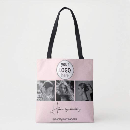 Blush Roze Foto Zwarte Script Haarstylist Tote Bag (Voorkant)