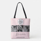 Blush Roze Foto Zwarte Script Haarstylist Tote Bag (Achterkant)