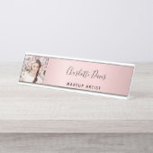 Blush roze fotomonogram moderne handtekening bureau naambordje (Voorkant)