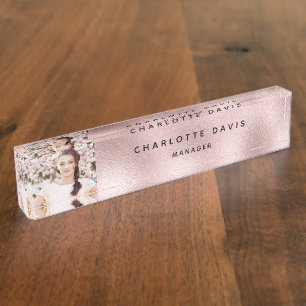 Blush roze fotomonogram moderne werknemer naambordje