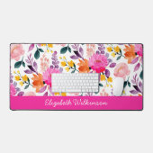 Blush roze fuchsia waterverf bloemen naam bureaumat (Keyboard & Muis)