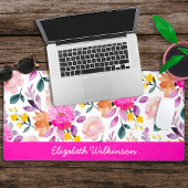 Blush roze fuchsia waterverf bloemen naam bureaumat