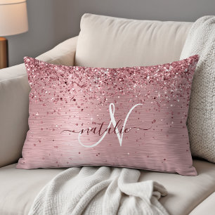 Blush Roze geborsteld metaal Glitter Monogram Naam Accent Kussen