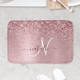 Blush Roze geborsteld metaal Glitter Monogram Naam Badmat