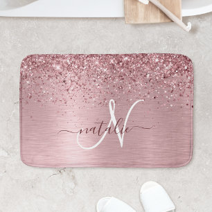 Blush Roze geborsteld metaal Glitter Monogram Naam Badmat