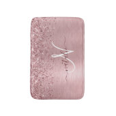 Blush Roze geborsteld metaal Glitter Monogram Naam Badmat (Voorkant Verticaal)
