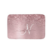 Blush Roze geborsteld metaal Glitter Monogram Naam Badmat (Voorkant)
