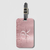 Blush Roze geborsteld metaal Glitter Monogram Naam Bagagelabel (Voorkant (verticaal))