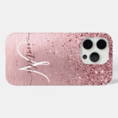 Blush Roze geborsteld metaal Glitter Monogram Naam Case-Mate iPhone Case (Achterkant (horizontaal))