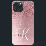 Blush Roze geborsteld metaal Glitter Monogram Naam Case-Mate iPhone Case<br><div class="desc">Pas dit trendy chassis voor telefoongesprekken eenvoudig aan met een  zwarte roze mousserende glitter op een lichtroze,  geborstelde metalen achtergrond.</div>