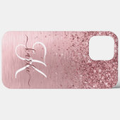 Blush Roze geborsteld metaal Glitter Monogram Naam Case-Mate iPhone Case (Achterkant (horizontaal))