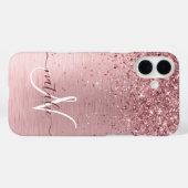 Blush Roze geborsteld metaal Glitter Monogram Naam Case-Mate iPhone Case (Achterkant (horizontaal))