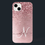 Blush Roze geborsteld metaal Glitter Monogram Naam Case-Mate iPhone 14 Plus Hoesje<br><div class="desc">Pas dit trendy chassis voor telefoongesprekken eenvoudig aan met een  zwarte roze mousserende glitter op een lichtroze,  geborstelde metalen achtergrond.</div>