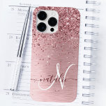 Blush Roze geborsteld metaal Glitter Monogram Naam Case-Mate iPhone 14 Pro Max Hoesje<br><div class="desc">Pas dit trendy chassis voor telefoongesprekken eenvoudig aan met een  zwarte roze mousserende glitter op een lichtroze,  geborstelde metalen achtergrond.</div>