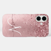 Blush Roze geborsteld metaal Glitter Monogram Naam Case-Mate iPhone Case (Achterkant (horizontaal))