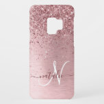 Blush Roze geborsteld metaal Glitter Monogram Naam Case-Mate Samsung Galaxy S9 Hoesje<br><div class="desc">Pas dit trendy chassis voor telefoongesprekken eenvoudig aan met een  zwarte roze mousserende glitter op een lichtroze,  geborstelde metalen achtergrond.</div>