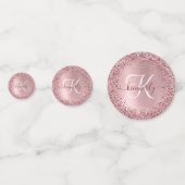 Blush Roze geborsteld metaal Glitter Monogram Naam Confetti (Voorkanten)