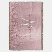 Blush Roze geborsteld metaal Glitter Monogram Naam Deken (Voorkant Verticaal)
