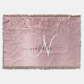 Blush Roze geborsteld metaal Glitter Monogram Naam Deken (Voorkant)