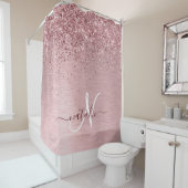 Blush Roze geborsteld metaal Glitter Monogram Naam Douchegordijn (In situ)