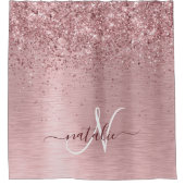 Blush Roze geborsteld metaal Glitter Monogram Naam Douchegordijn (Voorkant)