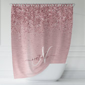 Blush Roze geborsteld metaal Glitter Monogram Naam Douchegordijn