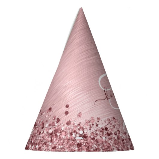 Blush Roze geborsteld metaal Glitter Monogram Naam Feesthoedjes (Links)