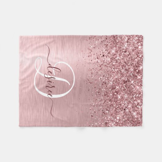 Blush Roze geborsteld metaal Glitter Monogram Naam Fleece Deken (Voorkant (Horizontaal))