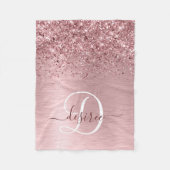 Blush Roze geborsteld metaal Glitter Monogram Naam Fleece Deken (Voorkant)