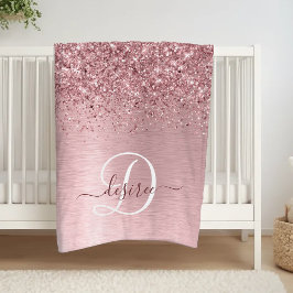 Blush Roze geborsteld metaal Glitter Monogram Naam Fleece Deken
