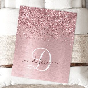 Blush Roze geborsteld metaal Glitter Monogram Naam Fleece Deken