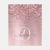 Blush Roze geborsteld metaal Glitter Monogram Naam Fleece Deken (Voorkant)