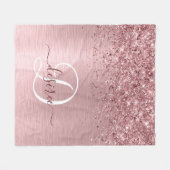 Blush Roze geborsteld metaal Glitter Monogram Naam Fleece Deken (Voorkant (Horizontaal))