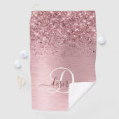 Blush Roze geborsteld metaal Glitter Monogram Naam Golfhanddoek (Insitu)