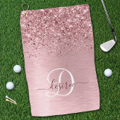 Blush Roze geborsteld metaal Glitter Monogram Naam Golfhanddoek