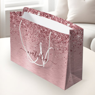 Blush Roze geborsteld metaal Glitter Monogram Naam Groot Cadeauzakje