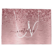 Blush Roze geborsteld metaal Glitter Monogram Naam Groot Cadeauzakje (Achterkant)