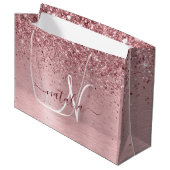 Blush Roze geborsteld metaal Glitter Monogram Naam Groot Cadeauzakje (Voorkant Gekanteld)