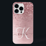 Blush Roze geborsteld metaal Glitter Monogram Naam iPhone 14 Pro Max Hoesje<br><div class="desc">Pas dit trendy chassis voor telefoongesprekken eenvoudig aan met een  zwarte roze mousserende glitter op een lichtroze,  geborstelde metalen achtergrond.</div>