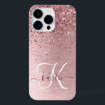 Blush Roze geborsteld metaal Glitter Monogram Naam iPhone 14 Pro Max Hoesje<br><div class="desc">Pas dit trendy chassis voor telefoongesprekken eenvoudig aan met een  zwarte roze mousserende glitter op een lichtroze,  geborstelde metalen achtergrond.</div>