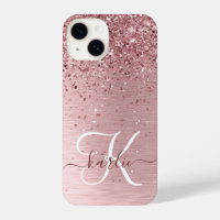 Blush Roze geborsteld metaal Glitter Monogram Naam