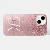 Blush Roze geborsteld metaal Glitter Monogram Naam iPhone Hoesje (Achterkant horizontaal)