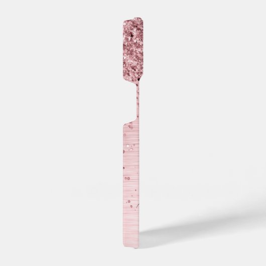 Blush Roze geborsteld metaal Glitter Monogram Naam iPhone Hoesje (Rechterkant)