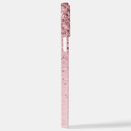 Blush Roze geborsteld metaal Glitter Monogram Naam iPhone Hoesje (Rechterkant)