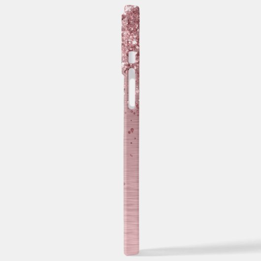 Blush Roze geborsteld metaal Glitter Monogram Naam iPhone Hoesje (Linkerkant)