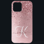 Blush Roze geborsteld metaal Glitter Monogram Naam iPhone 12 Pro Max Hoesje<br><div class="desc">Pas dit trendy chassis voor telefoongesprekken eenvoudig aan met een  zwarte roze mousserende glitter op een lichtroze,  geborstelde metalen achtergrond.</div>