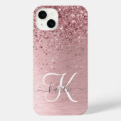 Blush Roze geborsteld metaal Glitter Monogram Naam iPhone Hoesje (Achterkant)
