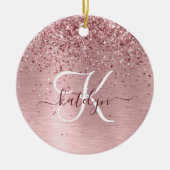 Blush Roze geborsteld metaal Glitter Monogram Naam Keramisch Ornament (Voorkant)