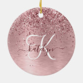 Blush Roze geborsteld metaal Glitter Monogram Naam Keramisch Ornament (Achterkant)