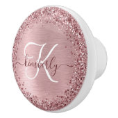 Blush Roze geborsteld metaal Glitter Monogram Naam Keramische Knop (Rechts)